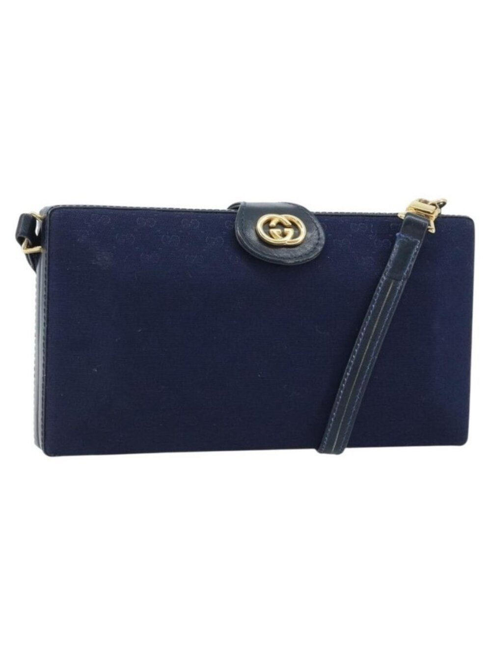 Authentic GUCCI Micro GG Supreme Shoulder Bag Navy Gold - Picture 1 of 16